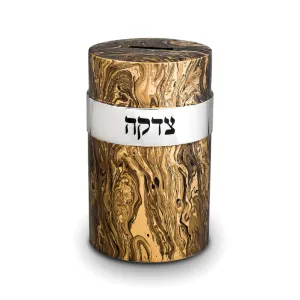 Gifts Plaza (D) Black Marble Design Tzedakah Box For Hadlakas Neiros Display 3.3" x 5.5" (Gold)