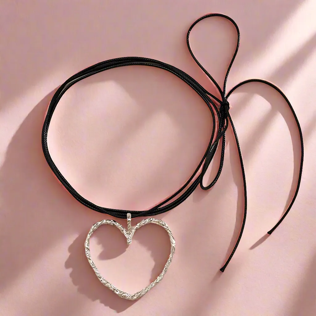 Goth Hollow Heart Pendant Choker Necklace