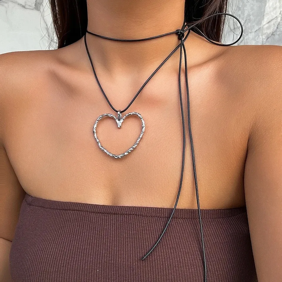 Goth Hollow Heart Pendant Choker Necklace