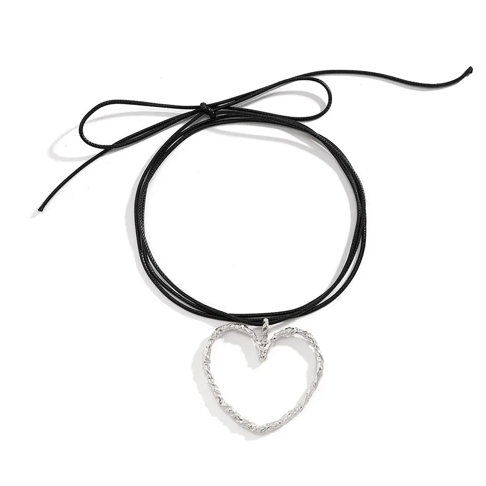Goth Hollow Heart Pendant Choker Necklace