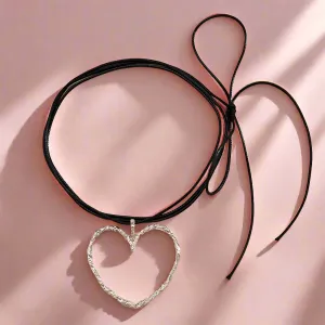 Goth Hollow Heart Pendant Choker Necklace