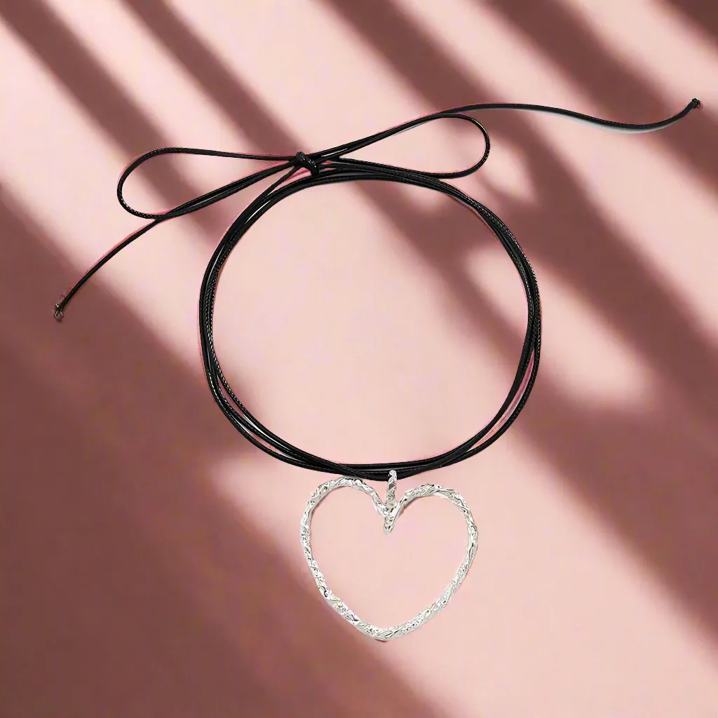 Goth Hollow Heart Pendant Choker Necklace