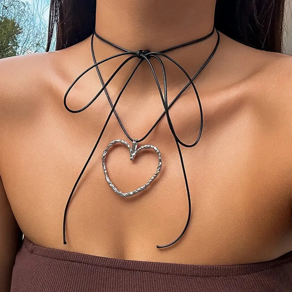 Goth Hollow Heart Pendant Choker Necklace