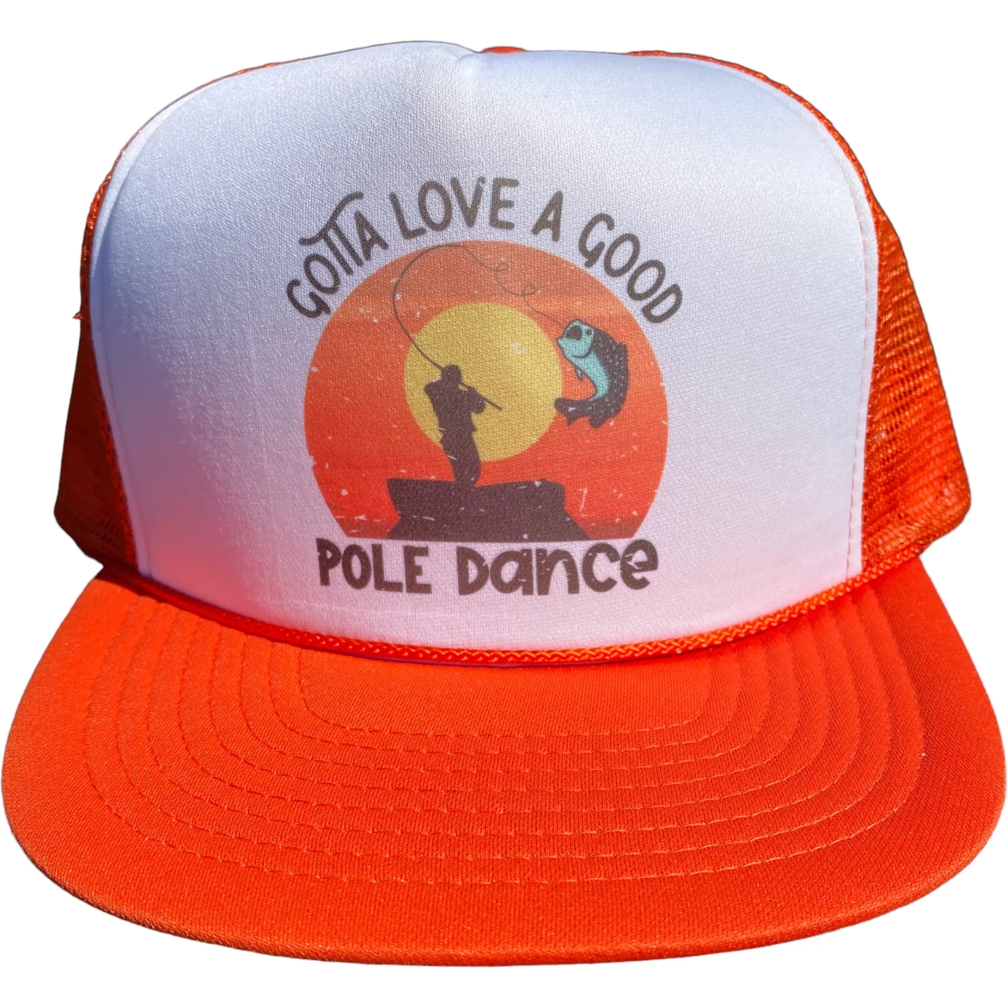 Gotta love a good pole dancer on a Vintage Orange Mesh Trucker Snapback Hat Cap Funny Custom Printed