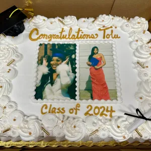 Graduation Edible Image White & Gold Glam Sheet Cake