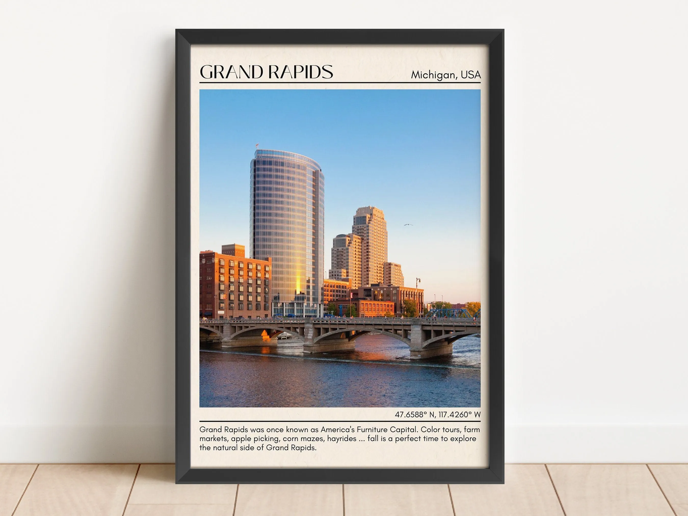 Grand Rapids Minimal Wall Art, Michigan, USA