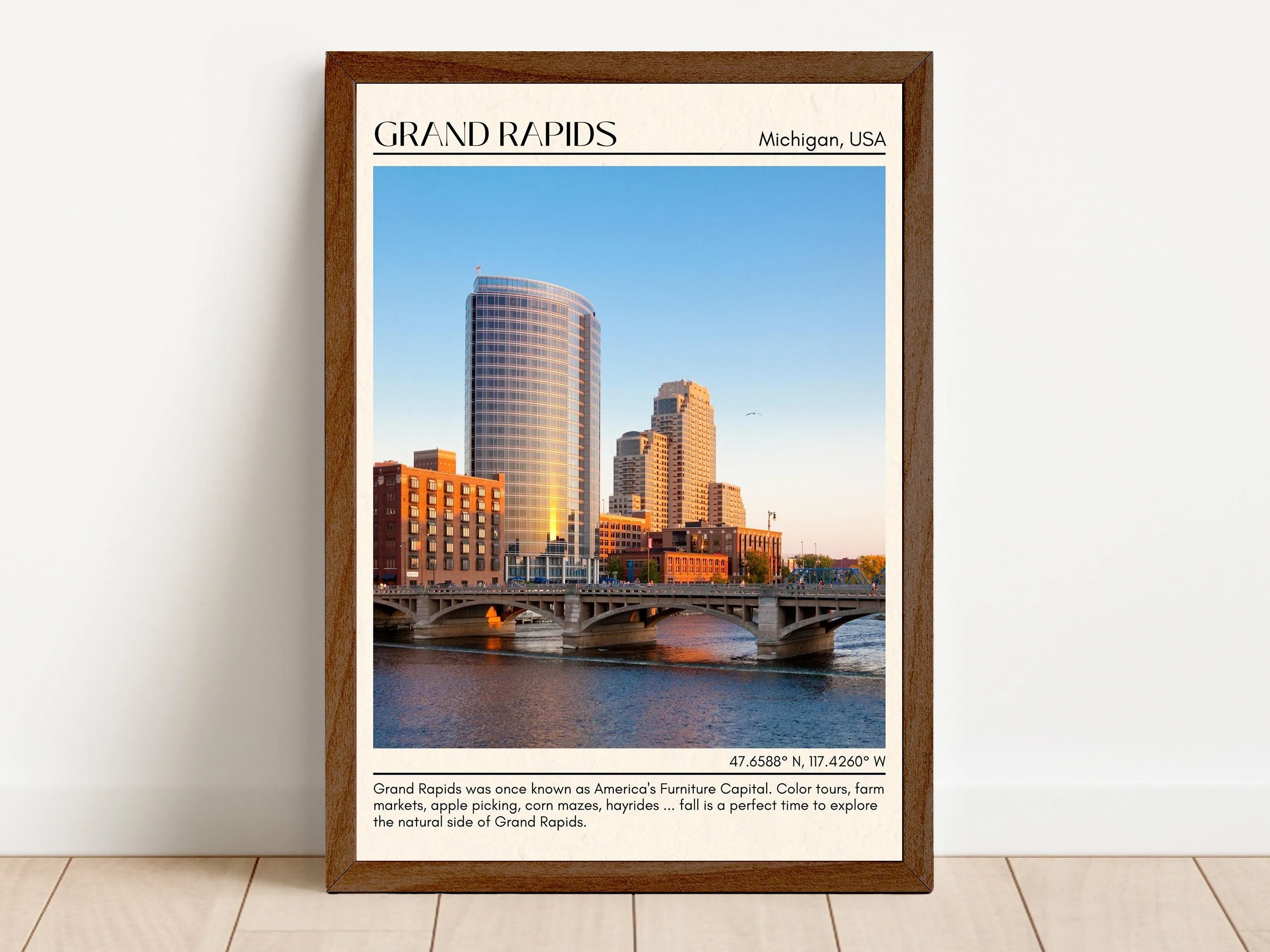Grand Rapids Minimal Wall Art, Michigan, USA