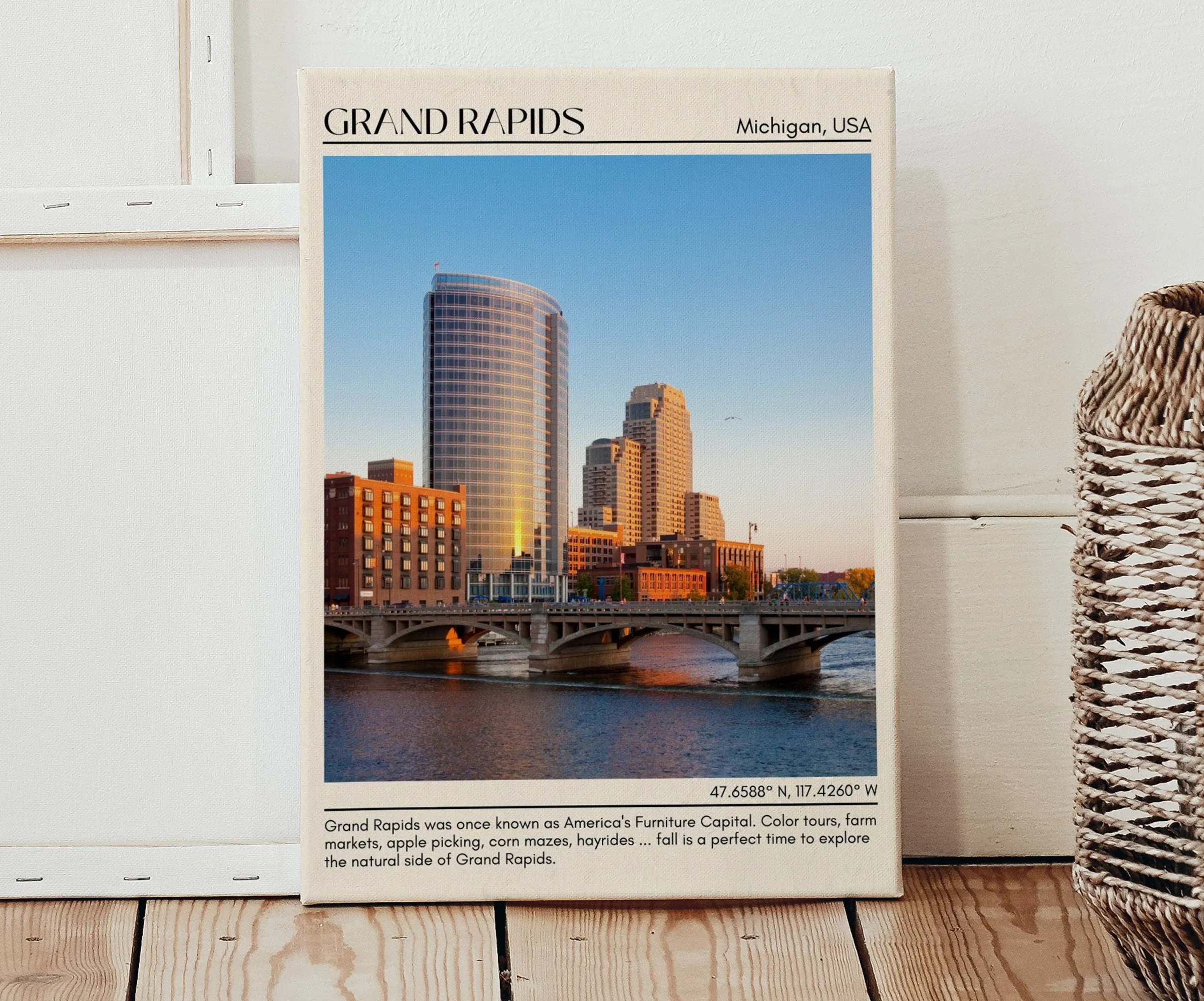 Grand Rapids Minimal Wall Art, Michigan, USA