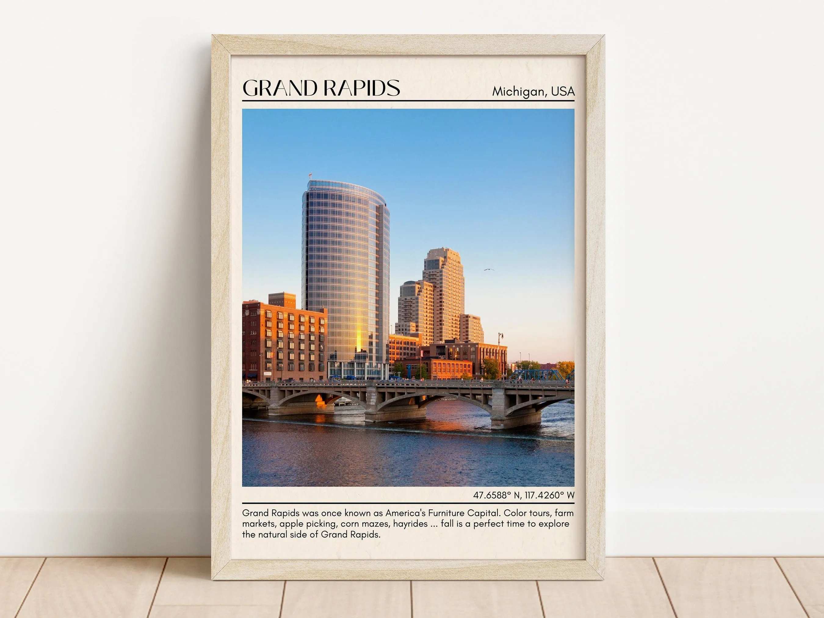 Grand Rapids Minimal Wall Art, Michigan, USA