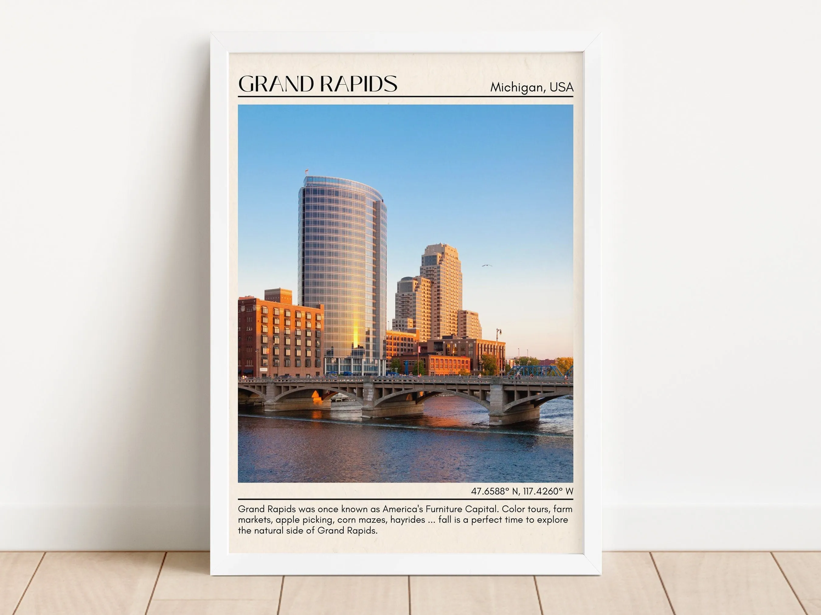 Grand Rapids Minimal Wall Art, Michigan, USA