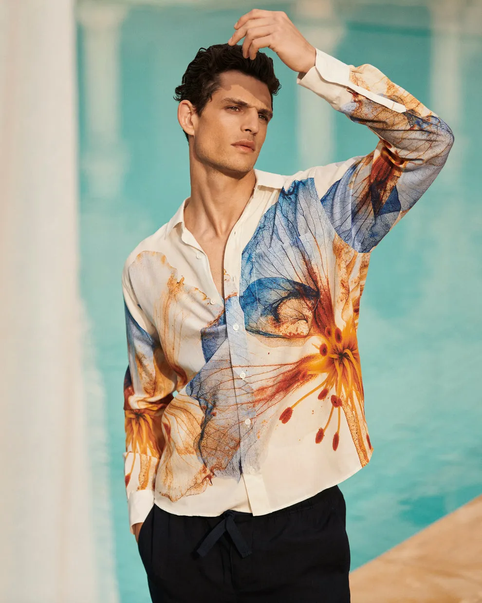 GRASMOOR OSHIBANA PRINT SHIRT - WHITE SAND