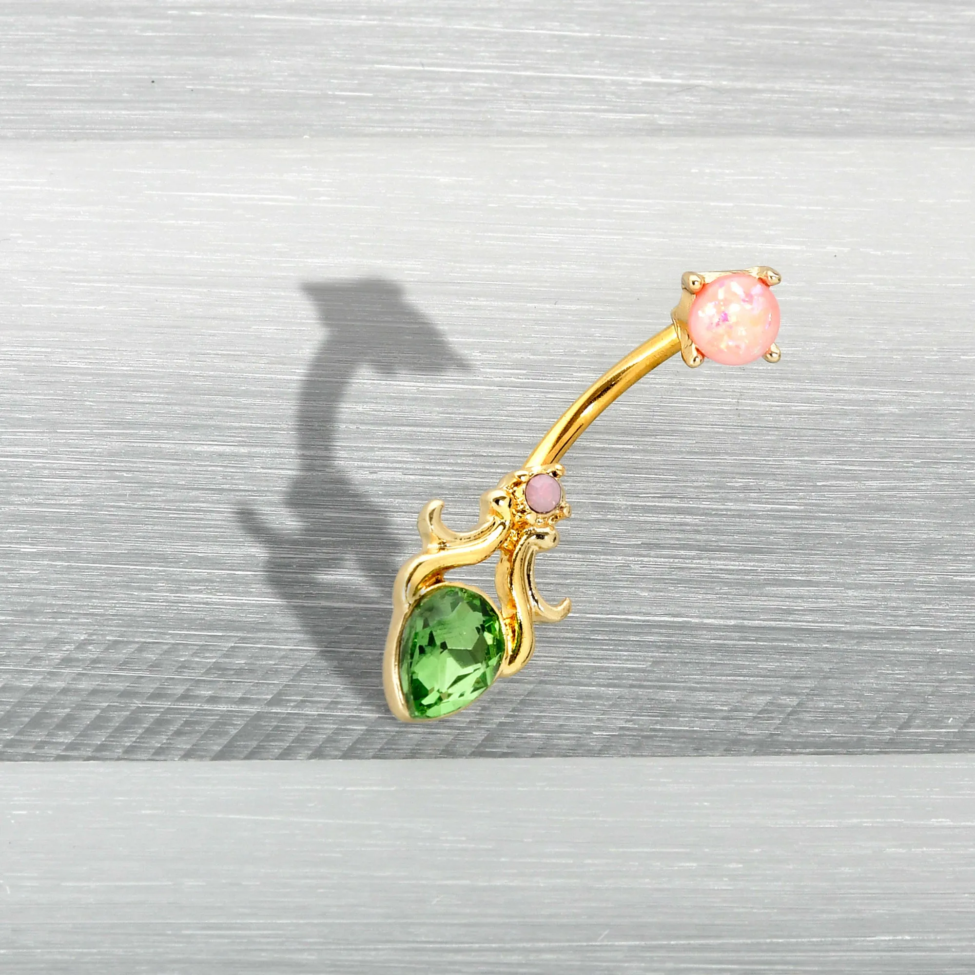 Green Gem Gold Tone Shades of Spring Double Mount Belly Ring