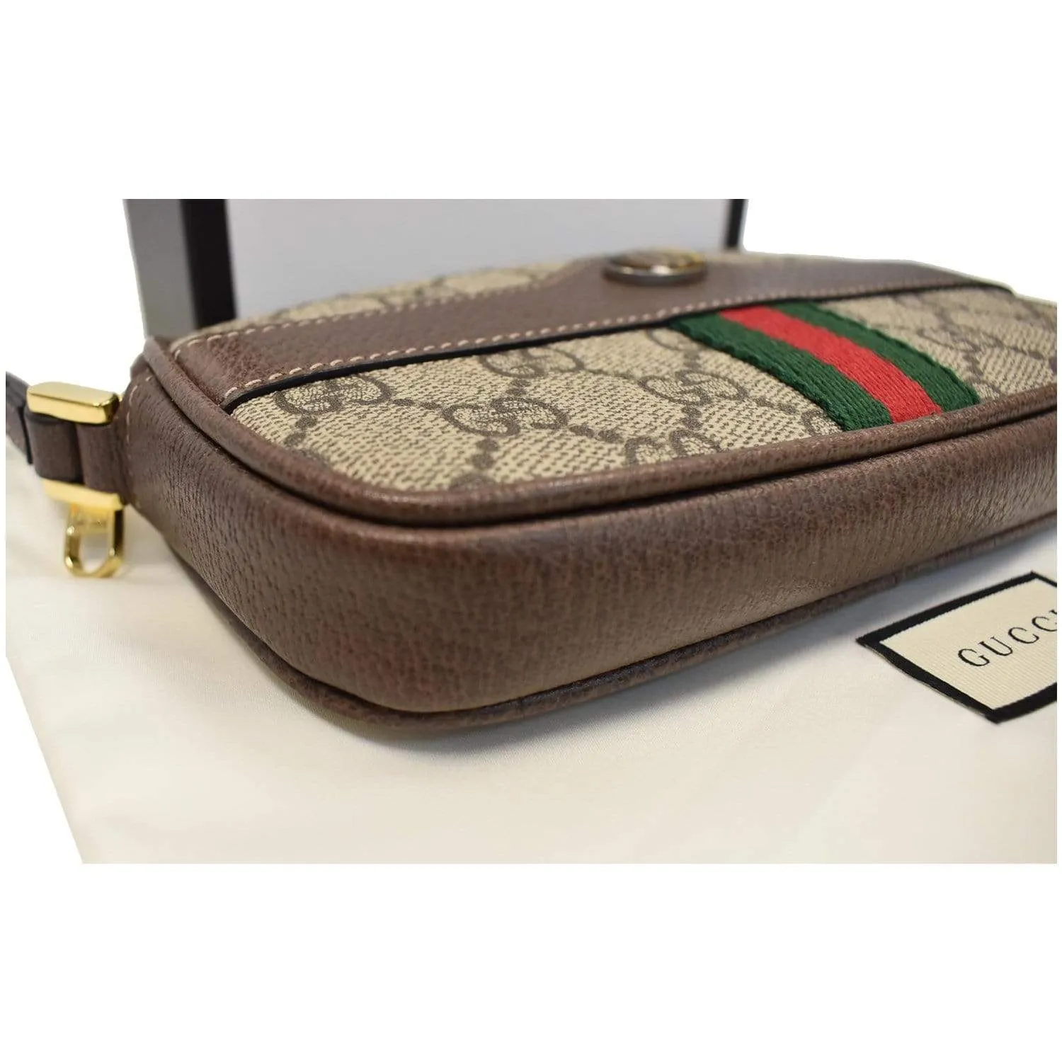 GUCCI Ophidia GG Supreme Monogram Phone Case Wristlet Brown 517366
