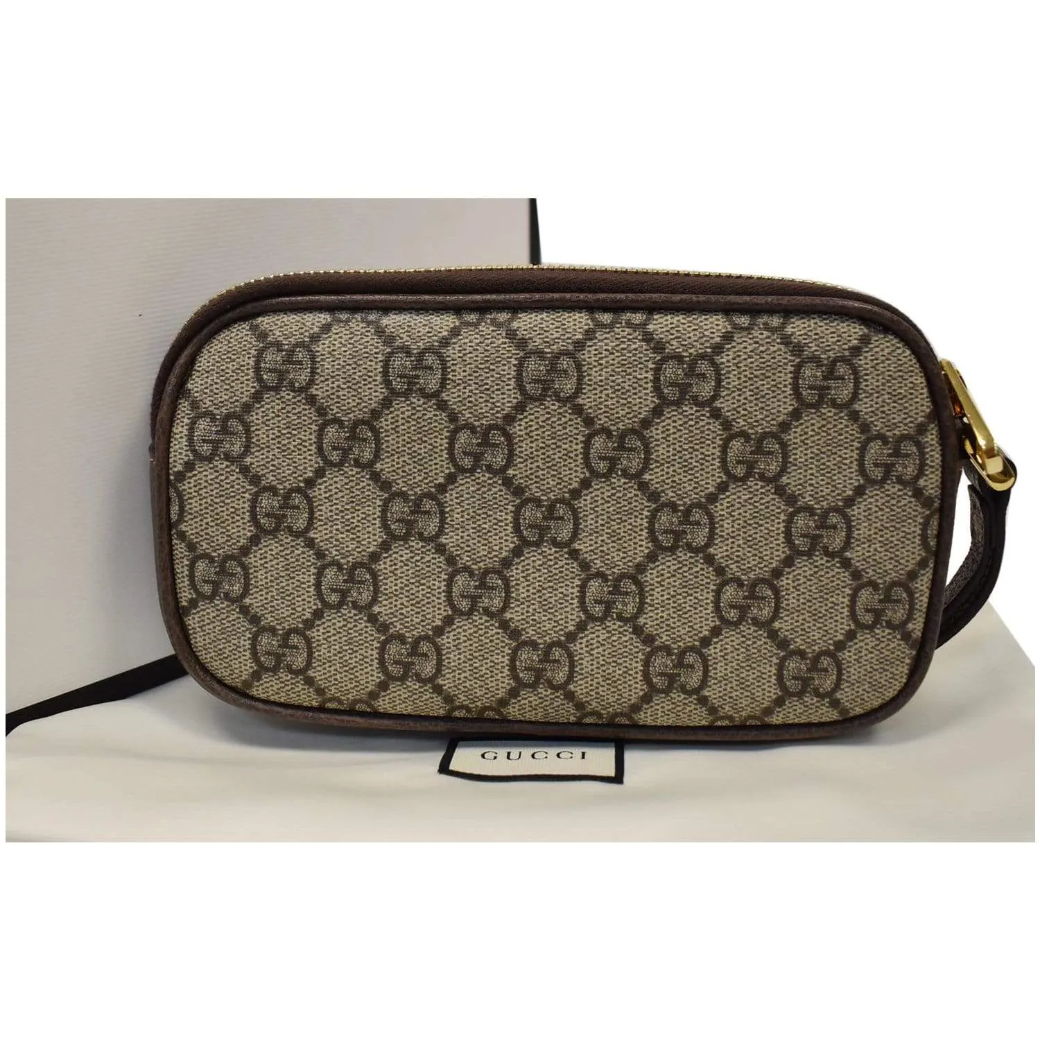 GUCCI Ophidia GG Supreme Monogram Phone Case Wristlet Brown 517366