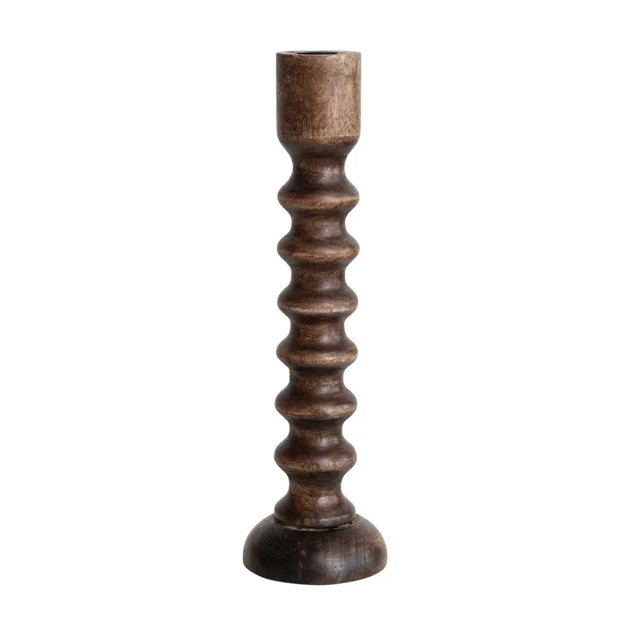 HAND-CARVED MANGO WOODEN TAPER HOLDER || MEDIUM