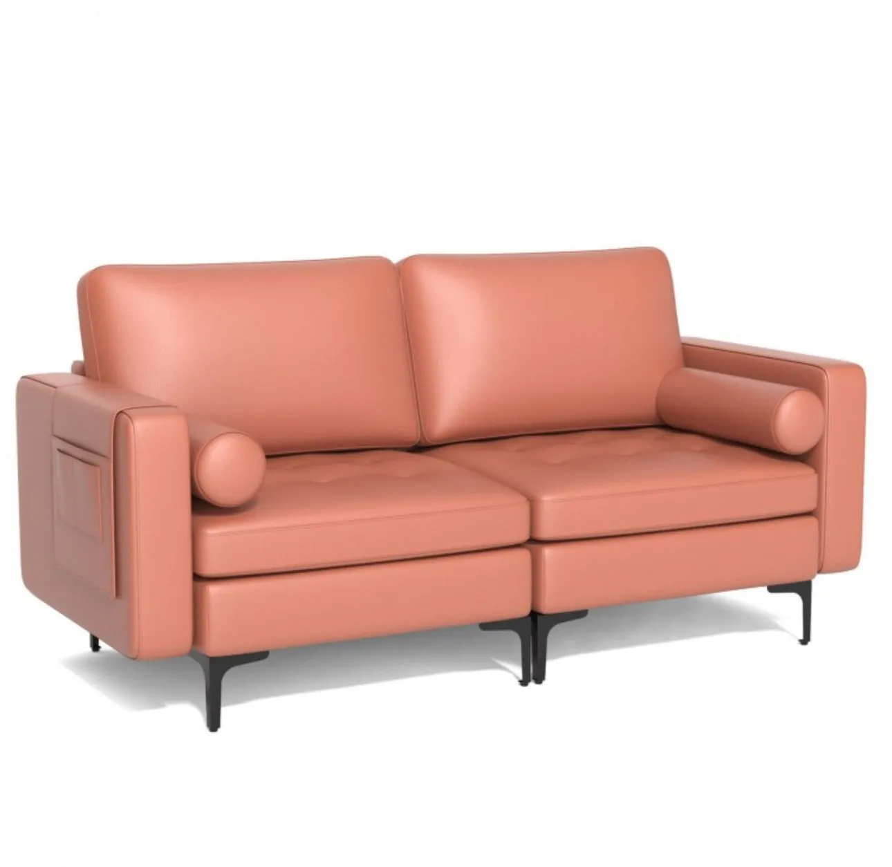 Heavy Duty Very Comfortable 2 Seater Modern Love-seat Sofa Couch With 2 Bolsters, Side Storage Pocket | Holds 1320lbs | Thick Cushions