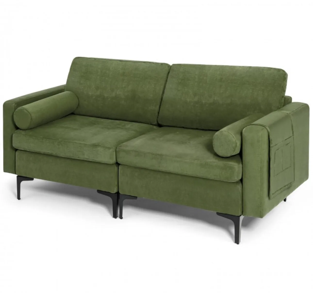 Heavy Duty Very Comfortable 2 Seater Modern Love-seat Sofa Couch With 2 Bolsters, Side Storage Pocket | Holds 1320lbs | Thick Cushions