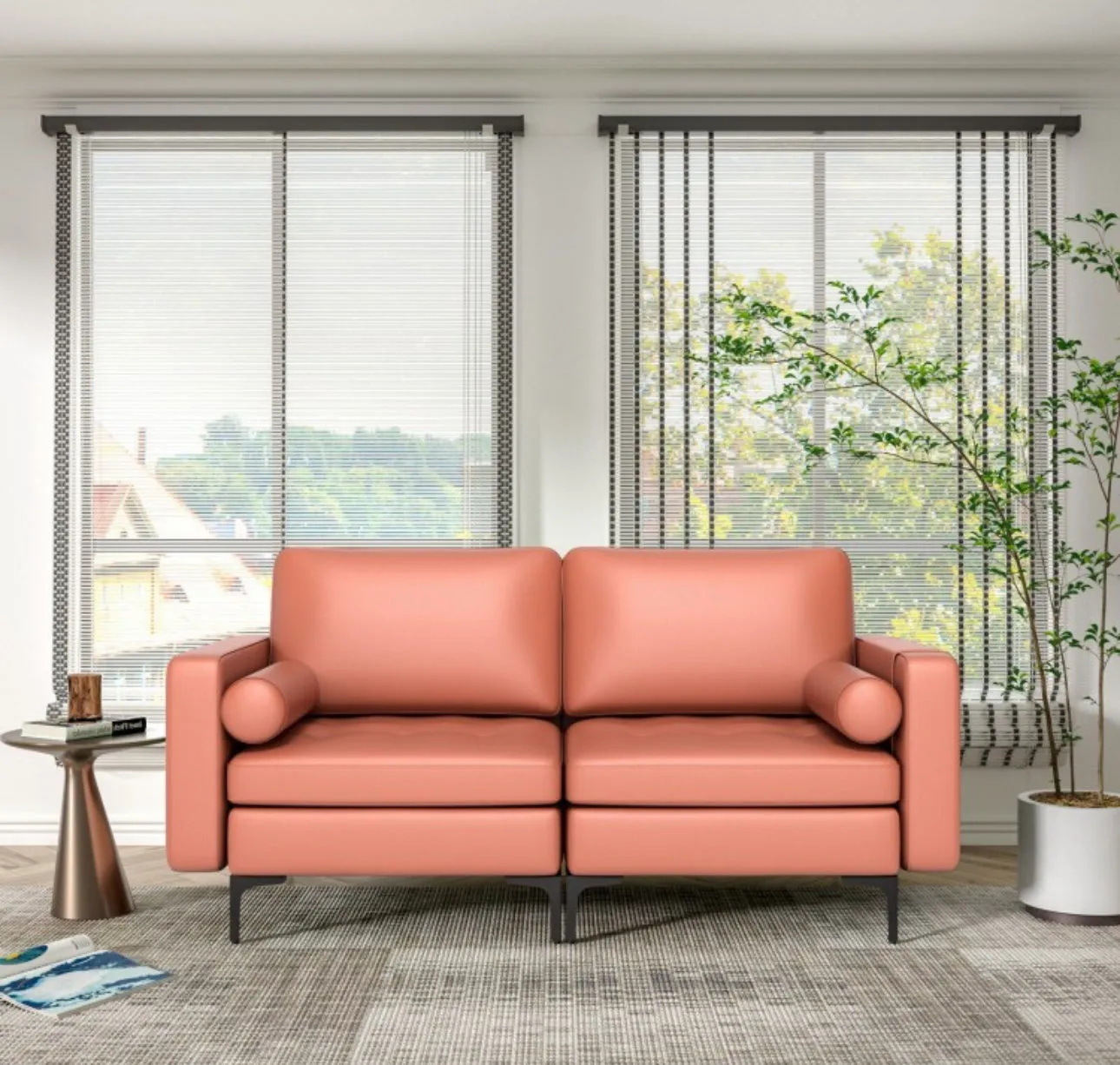 Heavy Duty Very Comfortable 2 Seater Modern Love-seat Sofa Couch With 2 Bolsters, Side Storage Pocket | Holds 1320lbs | Thick Cushions