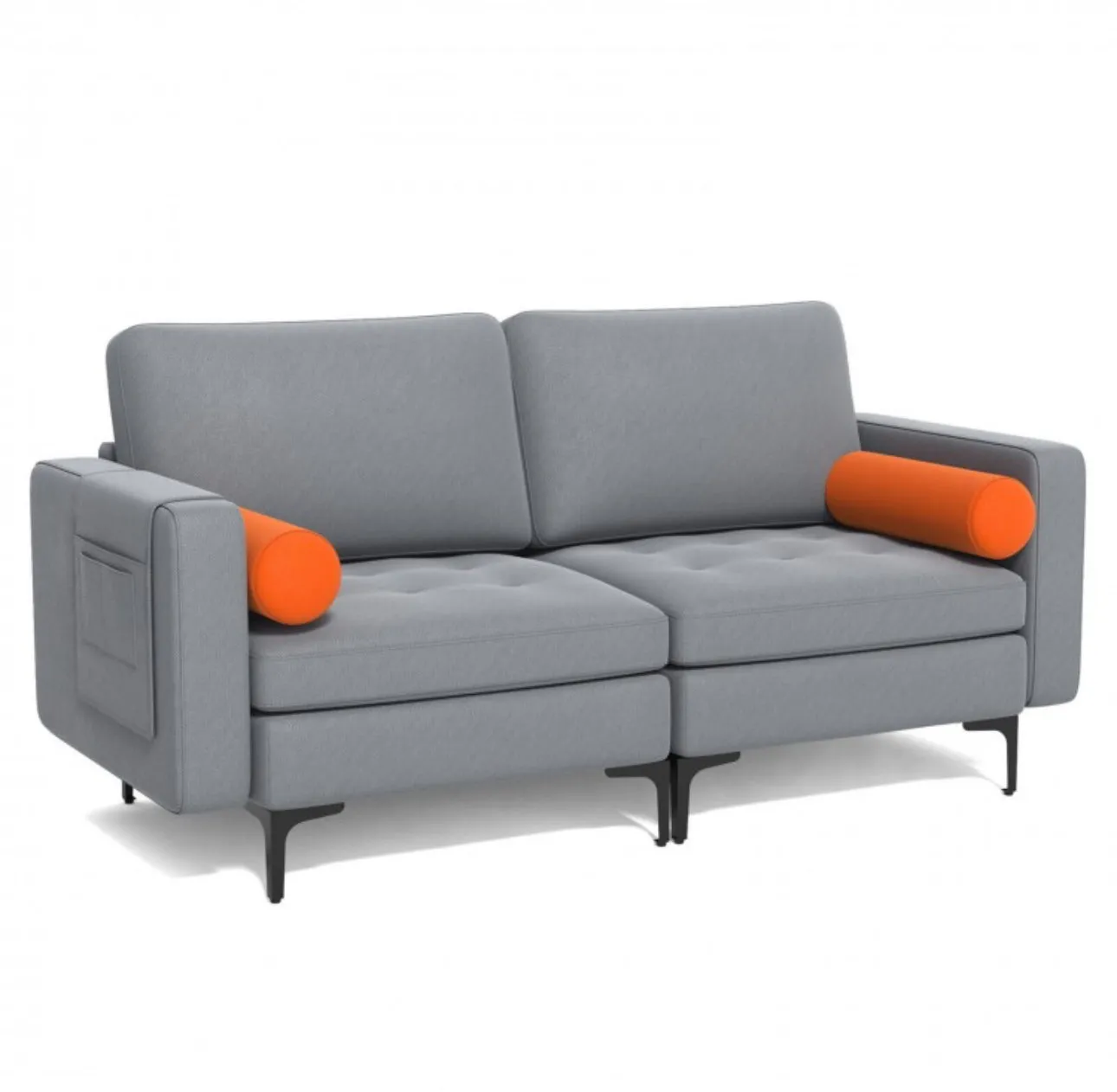 Heavy Duty Very Comfortable 2 Seater Modern Love-seat Sofa Couch With 2 Bolsters, Side Storage Pocket | Holds 1320lbs | Thick Cushions