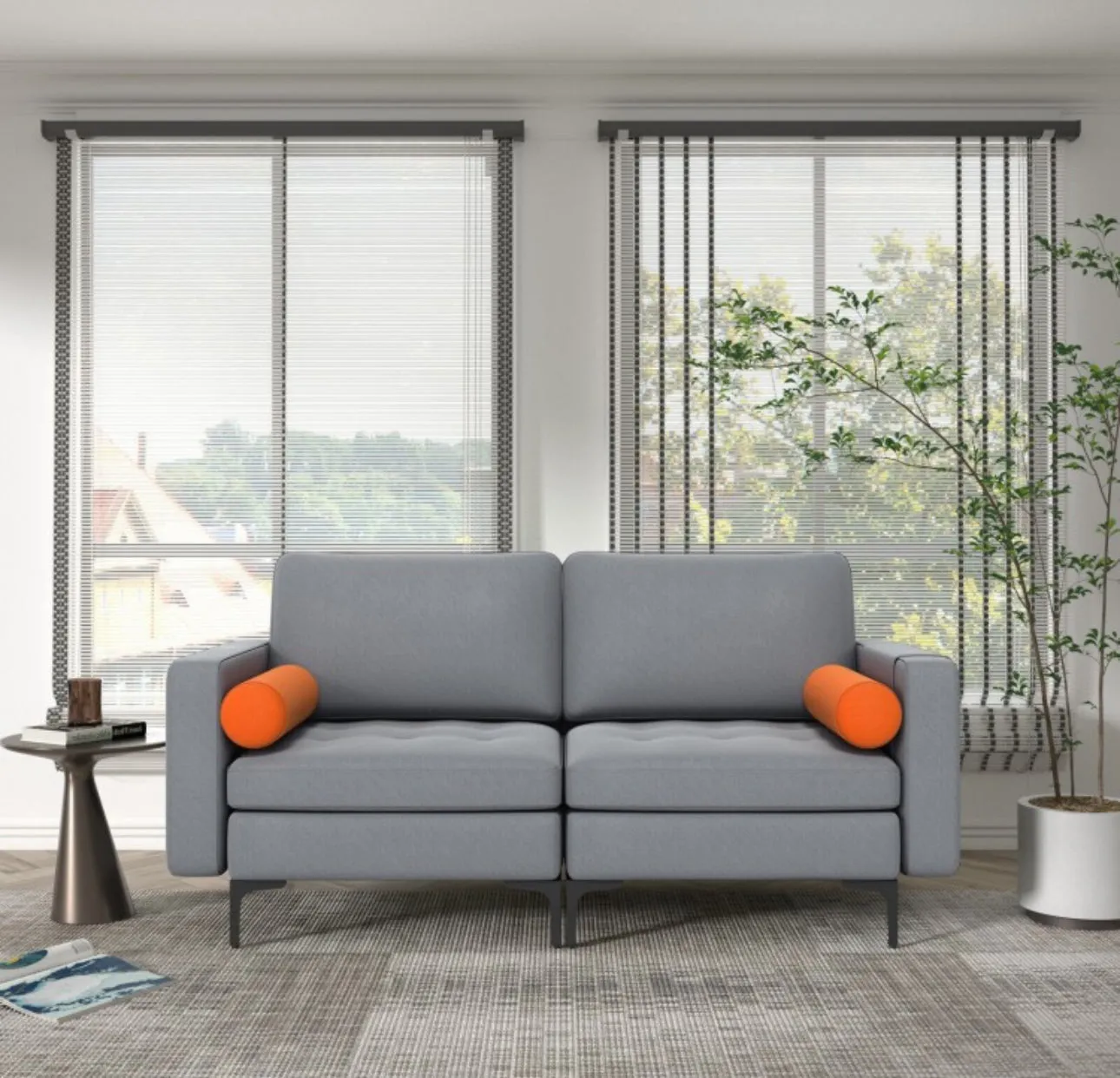 Heavy Duty Very Comfortable 2 Seater Modern Love-seat Sofa Couch With 2 Bolsters, Side Storage Pocket | Holds 1320lbs | Thick Cushions