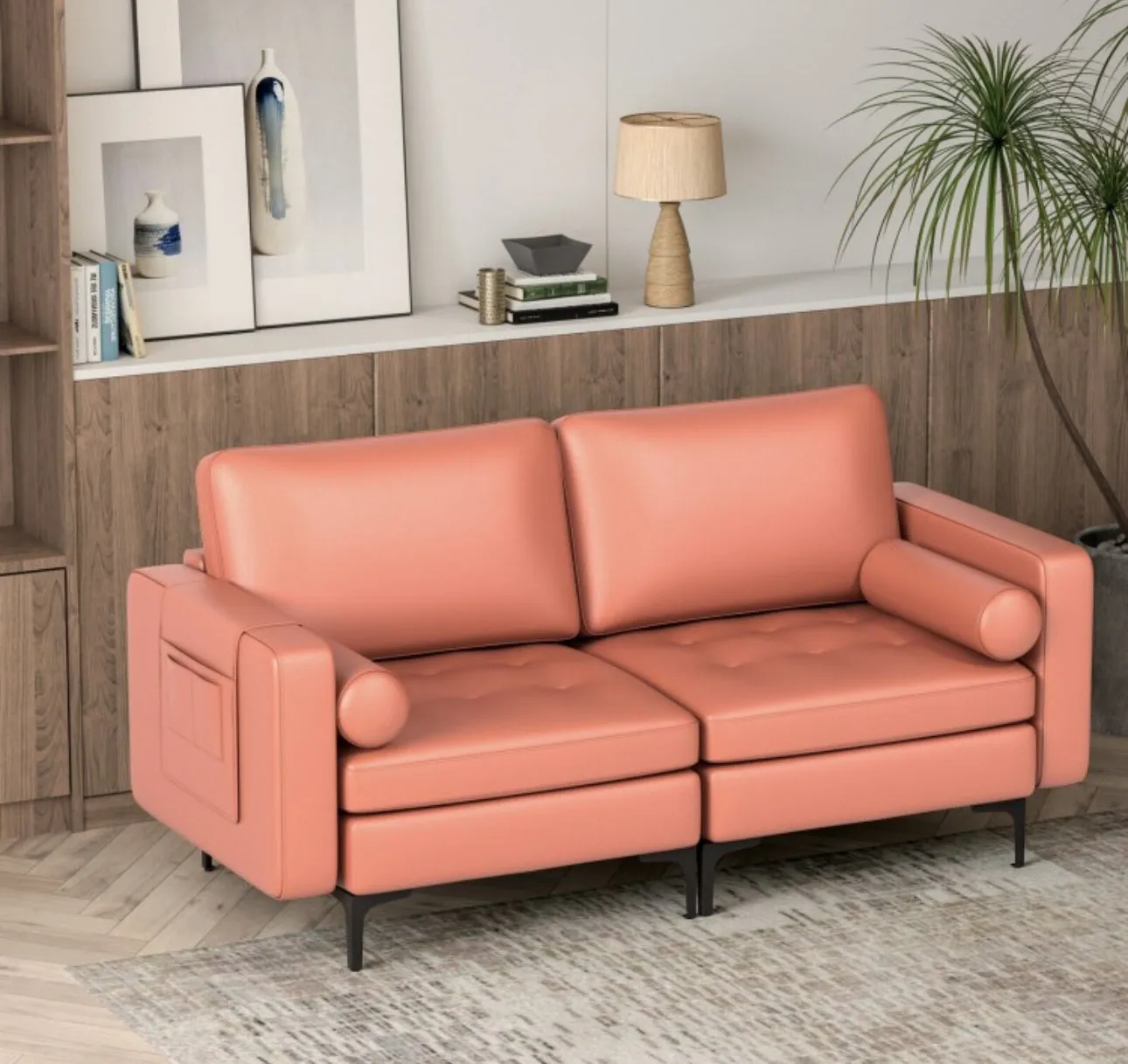 Heavy Duty Very Comfortable 2 Seater Modern Love-seat Sofa Couch With 2 Bolsters, Side Storage Pocket | Holds 1320lbs | Thick Cushions