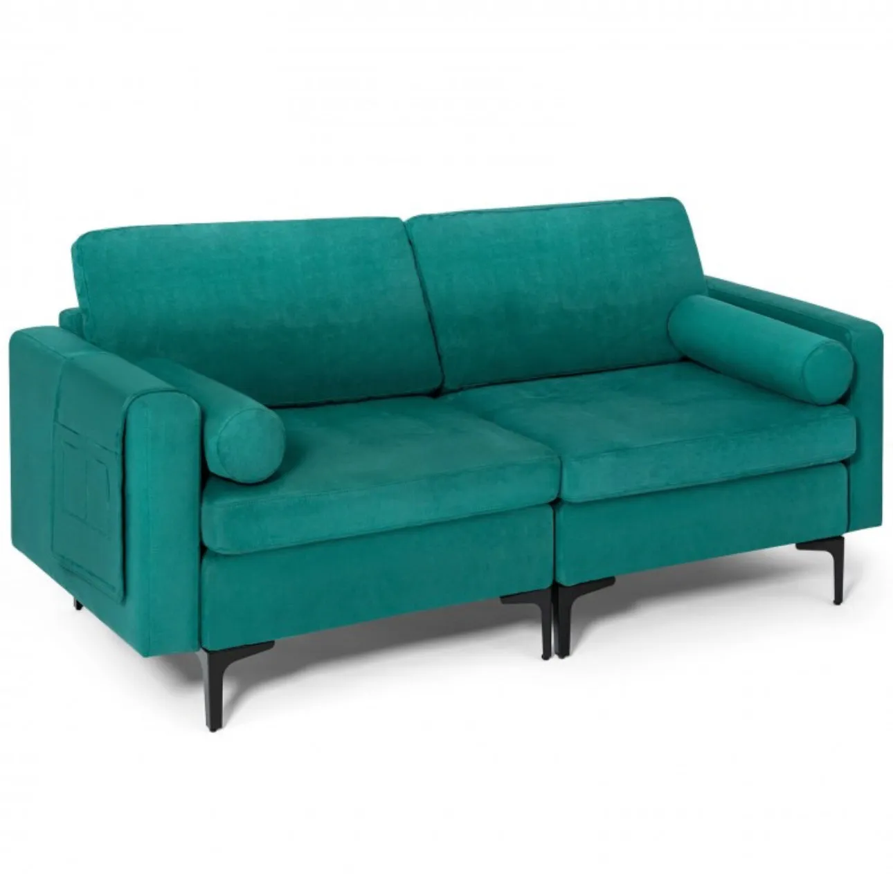 Heavy Duty Very Comfortable 2 Seater Modern Love-seat Sofa Couch With 2 Bolsters, Side Storage Pocket | Holds 1320lbs | Thick Cushions