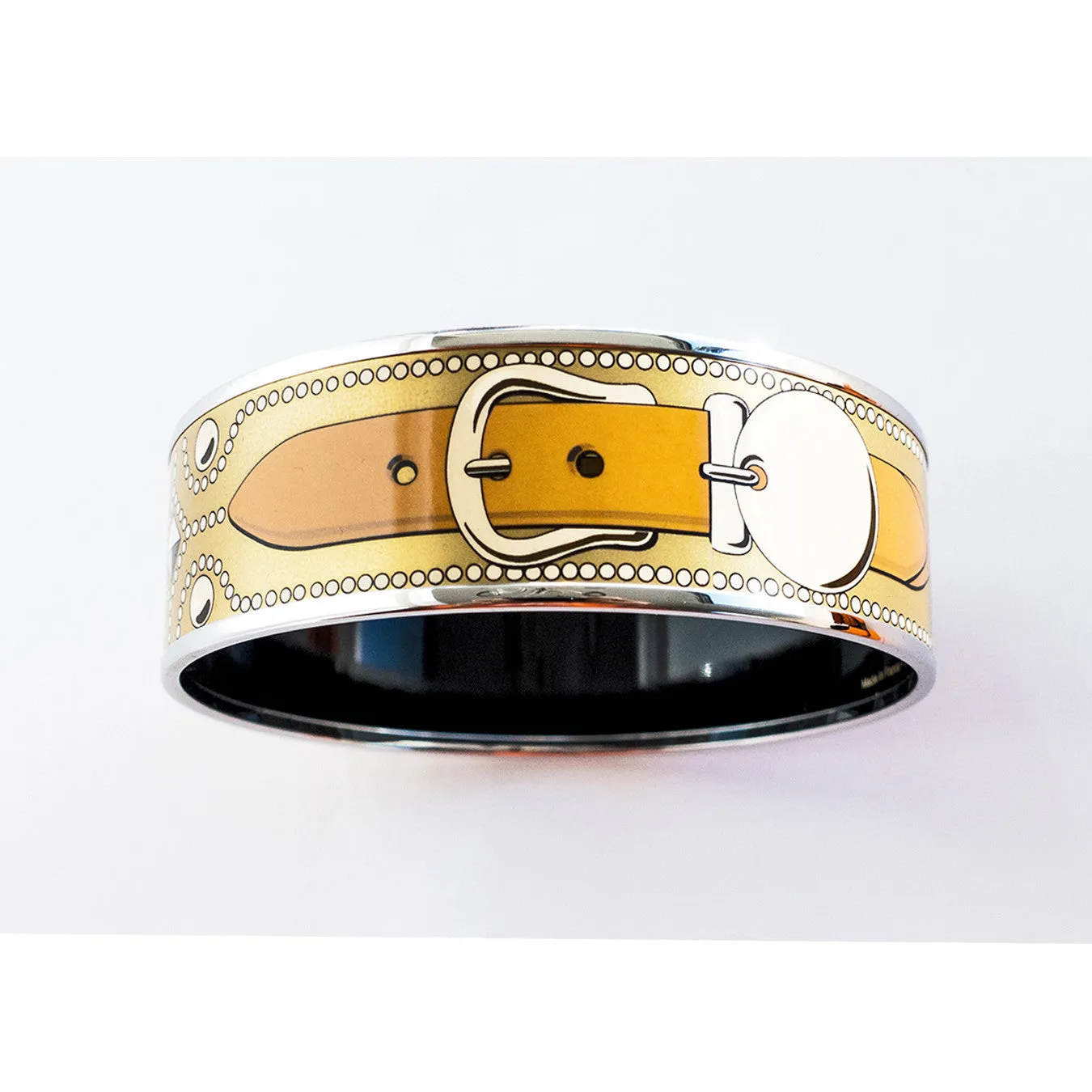 Hermes Gold CDC Printed Enamel Bracelet Bangle Collier de Chien