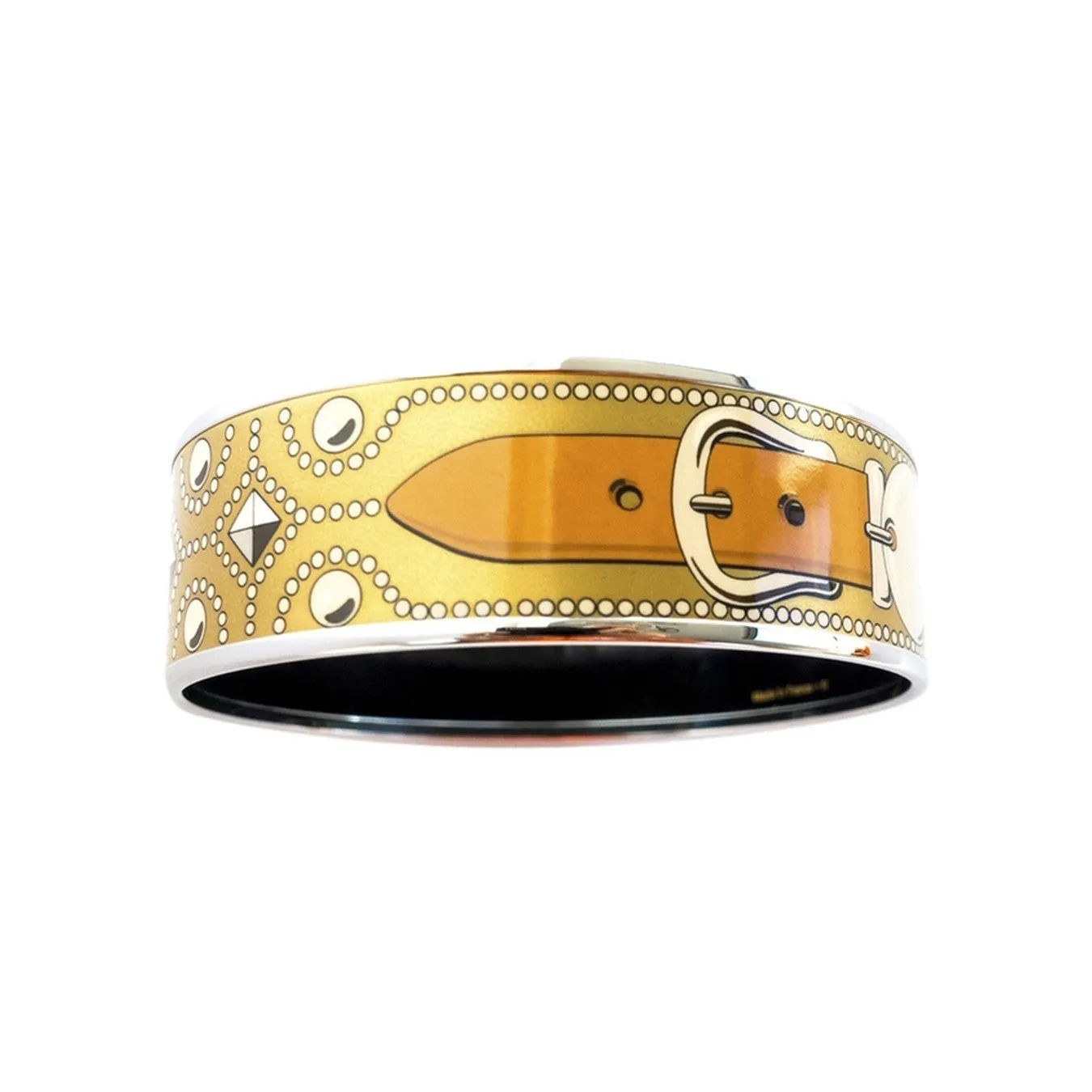 Hermes Gold CDC Printed Enamel Bracelet Bangle Collier de Chien