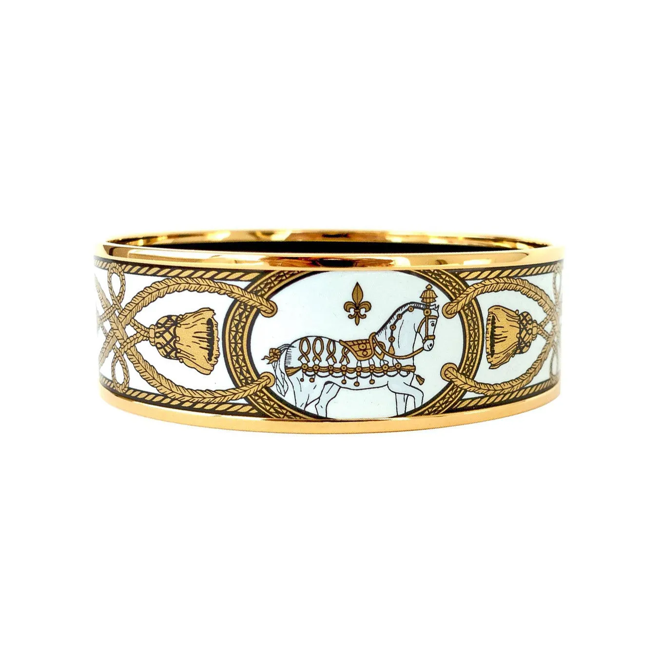 Hermes Printed Horse White Gold Enamel Bracelet Bangle 70