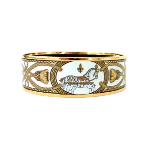 Hermes Printed Horse White Gold Enamel Bracelet Bangle 70