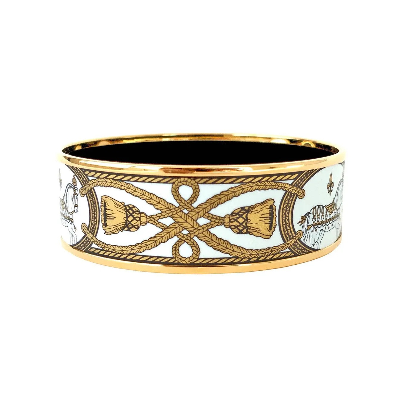 Hermes Printed Horse White Gold Enamel Bracelet Bangle 70