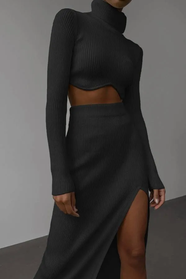 High -collar Irregular Short Top Skirt Two -piece Suit