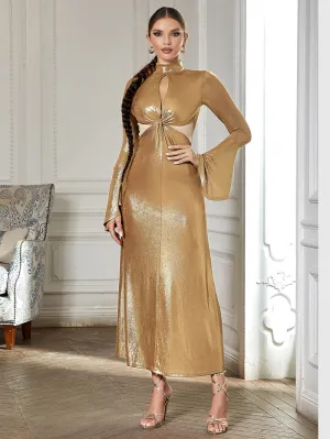 High Neck Pagoda Sleeve Maxi Bodycon Dress HB0333
