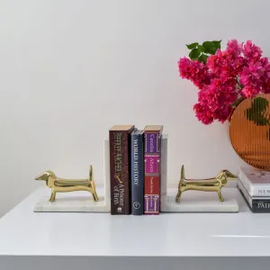 Home Artisan Coco Marble and Brass Dachshund Bookends