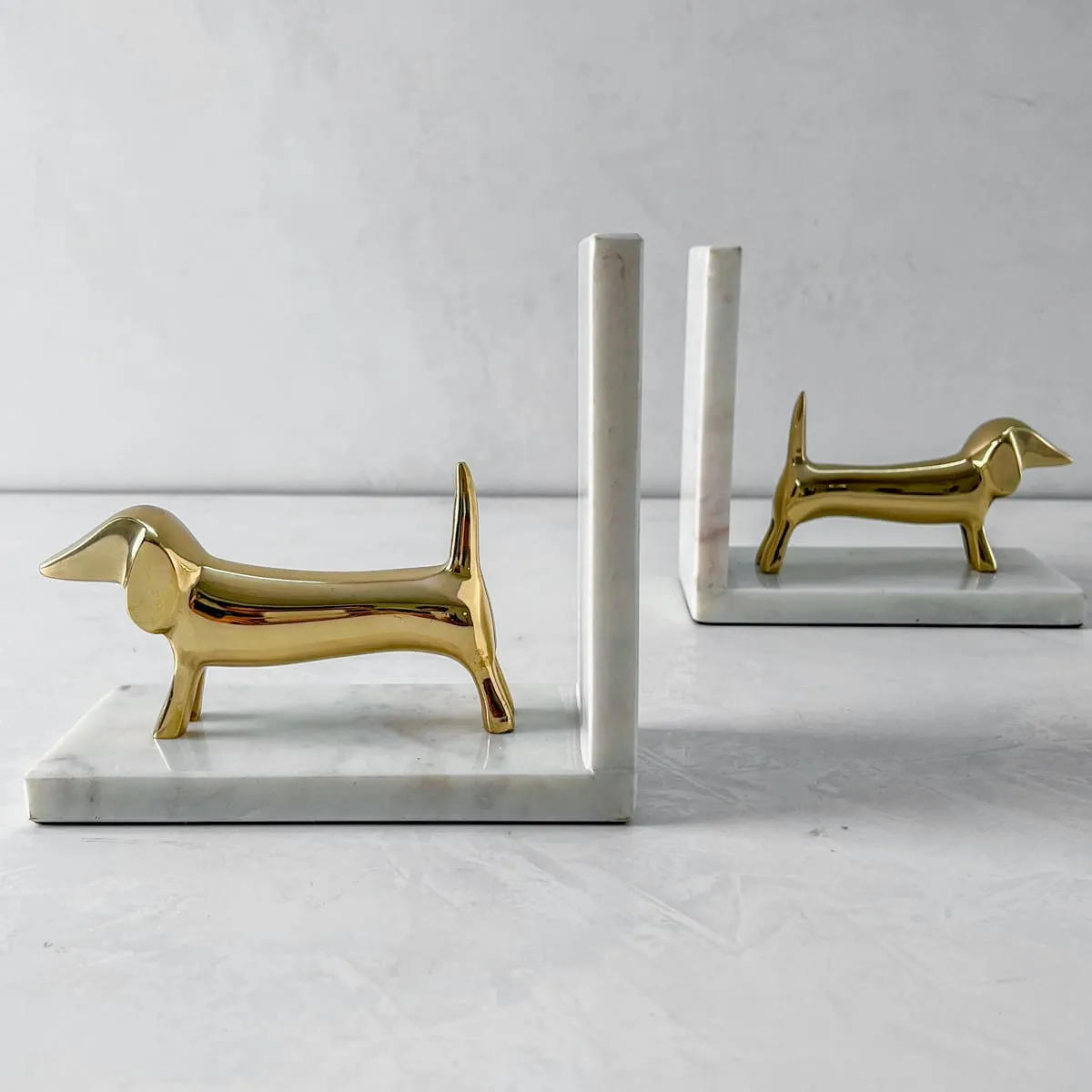 Home Artisan Coco Marble and Brass Dachshund Bookends