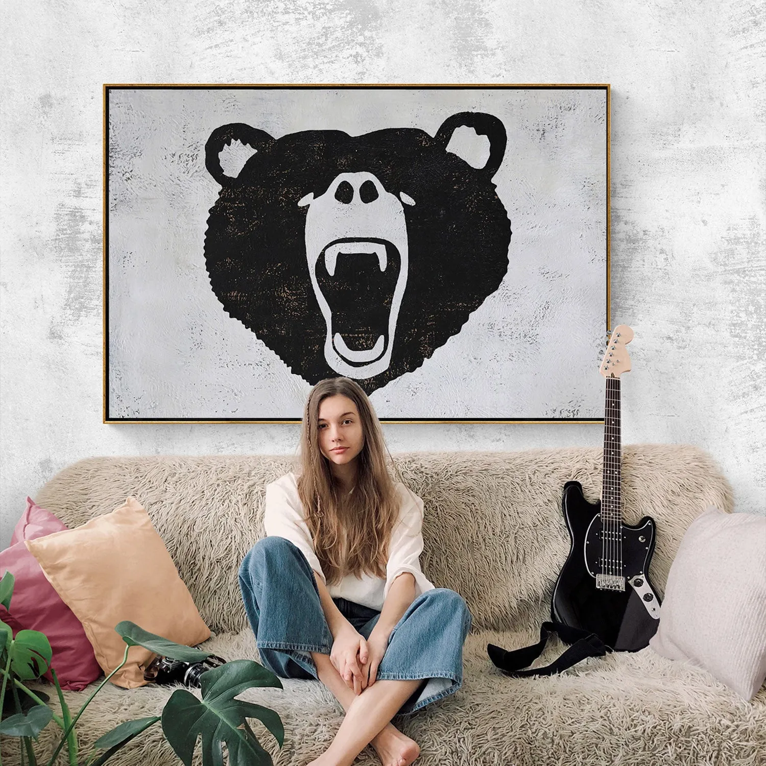 Horizontal Abstract Bear Painting H263H