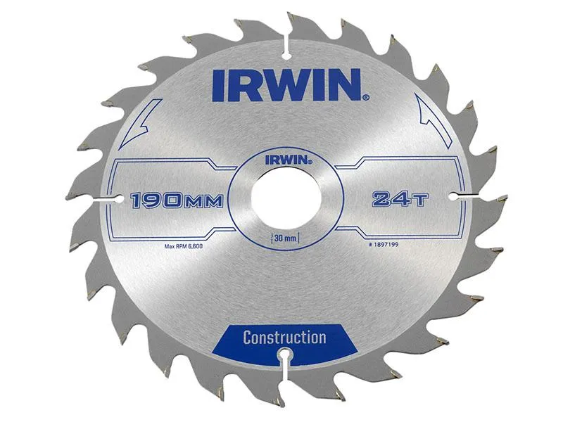 IRWIN Construction Circular Saw Blade 190 X 30Mm X 24T Atb