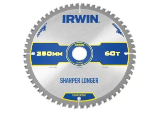 IRWIN Construction Mitre Circular Saw Blade 250 X 30Mm X 60T Atb/Neg