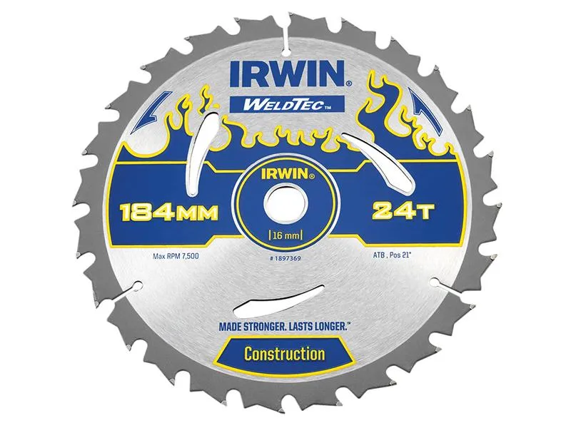 IRWIN Weldtec Circular Saw Blade 184 X 16Mm X 24T Atb