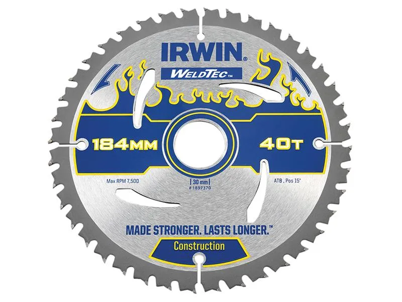 IRWIN Weldtec Circular Saw Blade 184 X 30Mm X 40T Atb