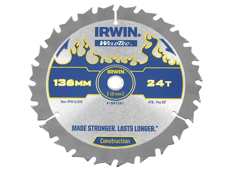 IRWIN Weldtec Cordless Circular Saw Blade 136 X 10Mm X 24T Atb
