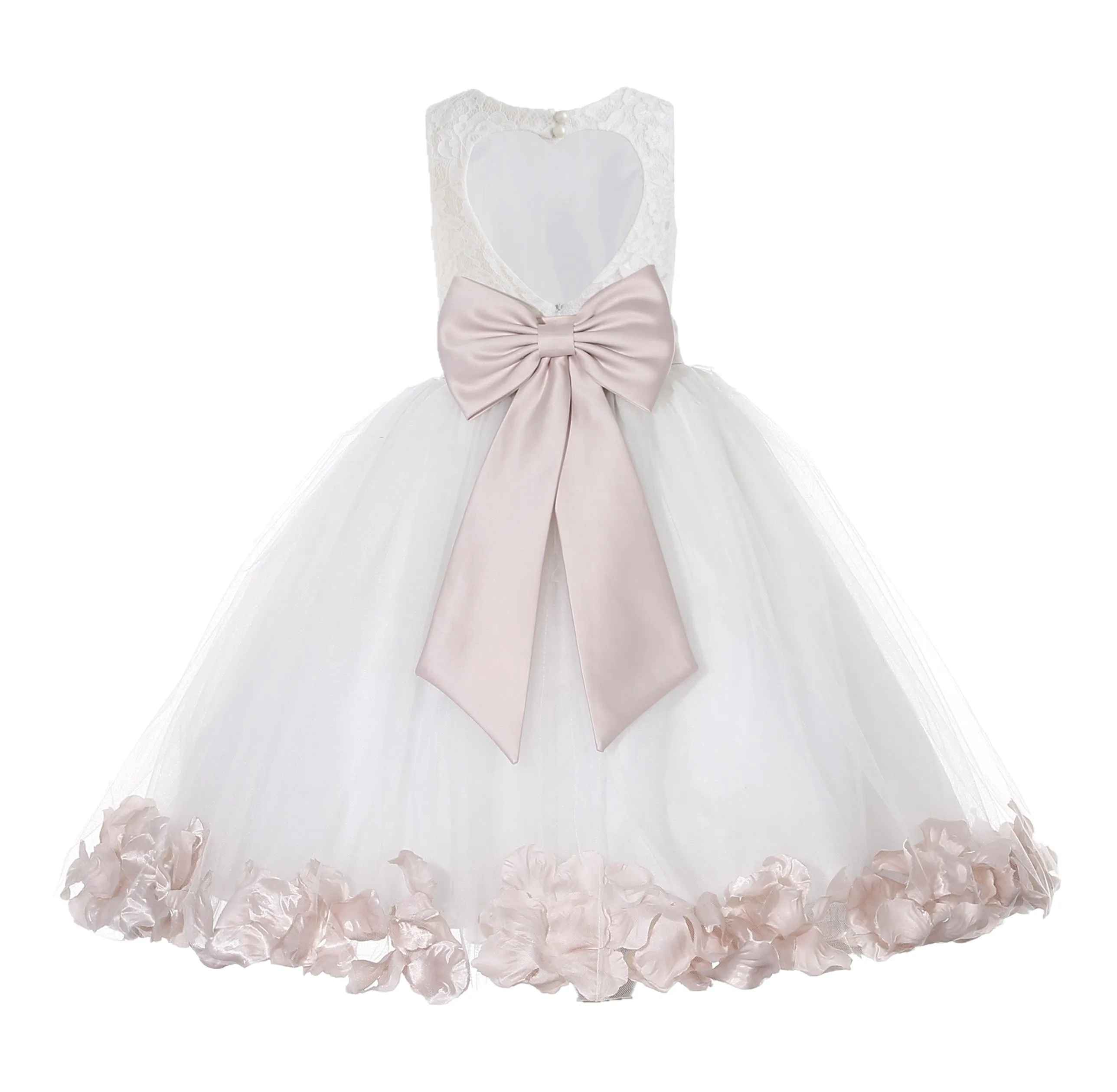 Ivory Floral Lace Heart Cutout Rose Petals Flower Girl Dress Junior Bridesmaid Special Event 185T(4)