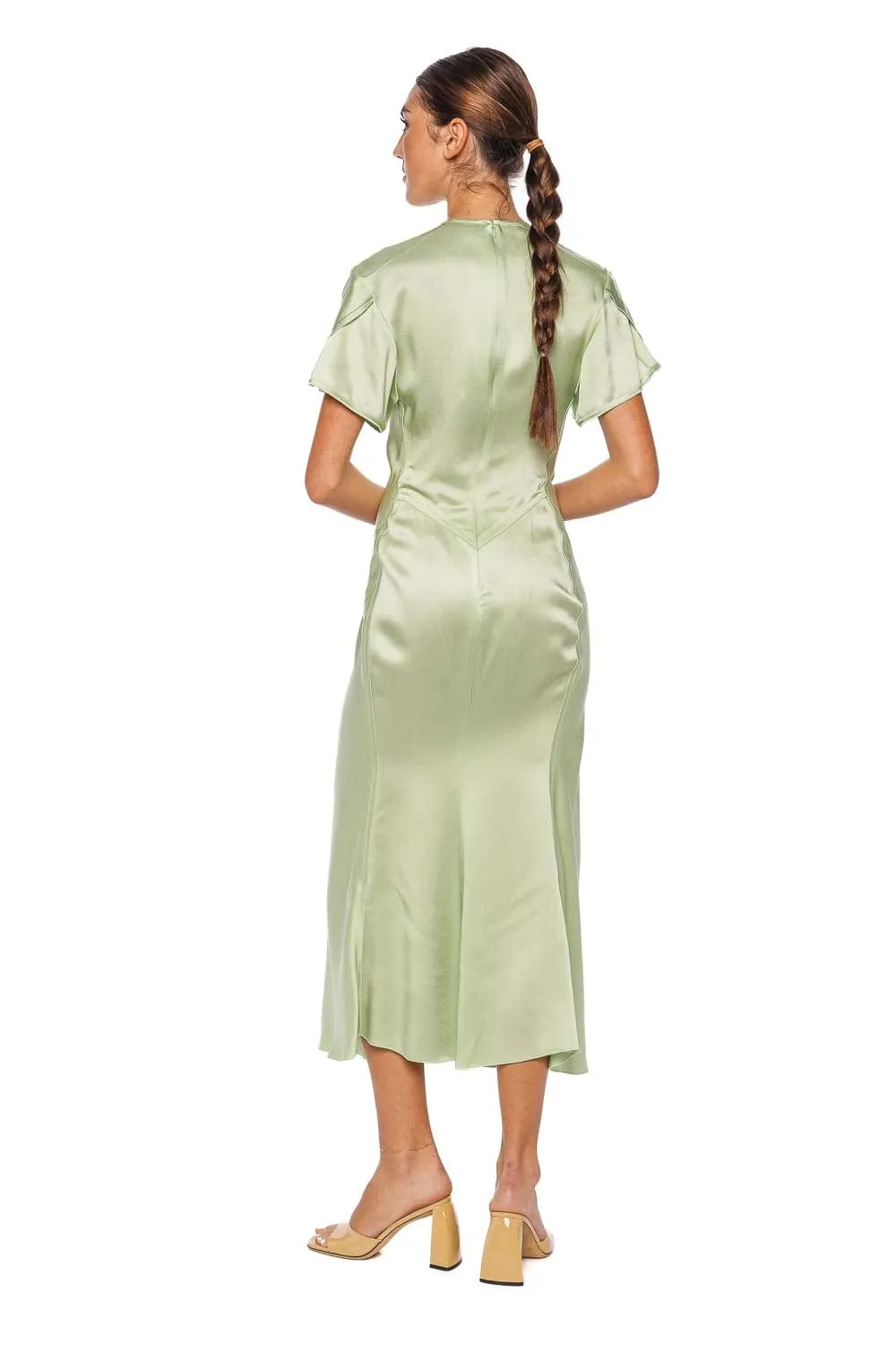 Jade Gathered V Neck Midi Dress