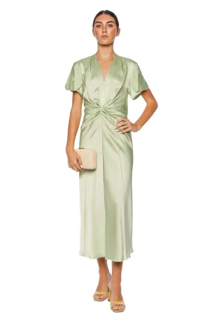 Jade Gathered V Neck Midi Dress