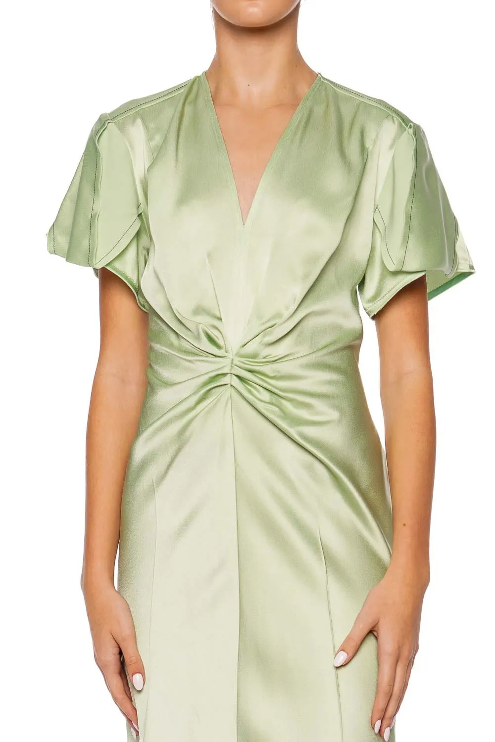Jade Gathered V Neck Midi Dress