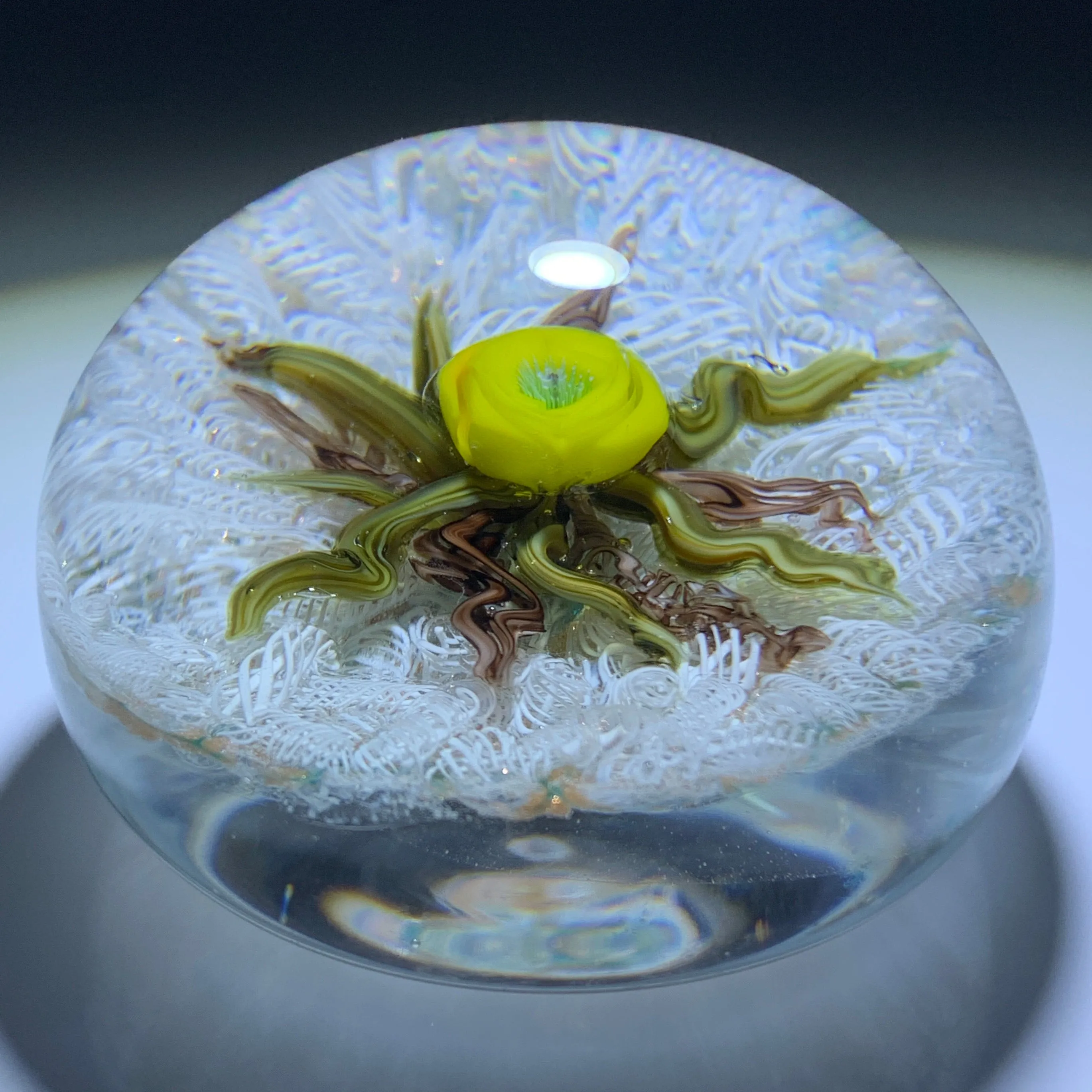James Hart Flamework Nosegay with Yellow Rose Blossom on white Upset Filligree Ground