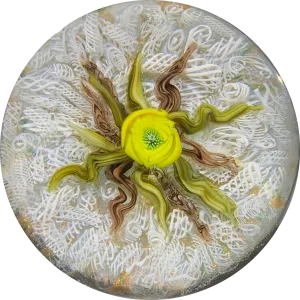 James Hart Flamework Nosegay with Yellow Rose Blossom on white Upset Filligree Ground