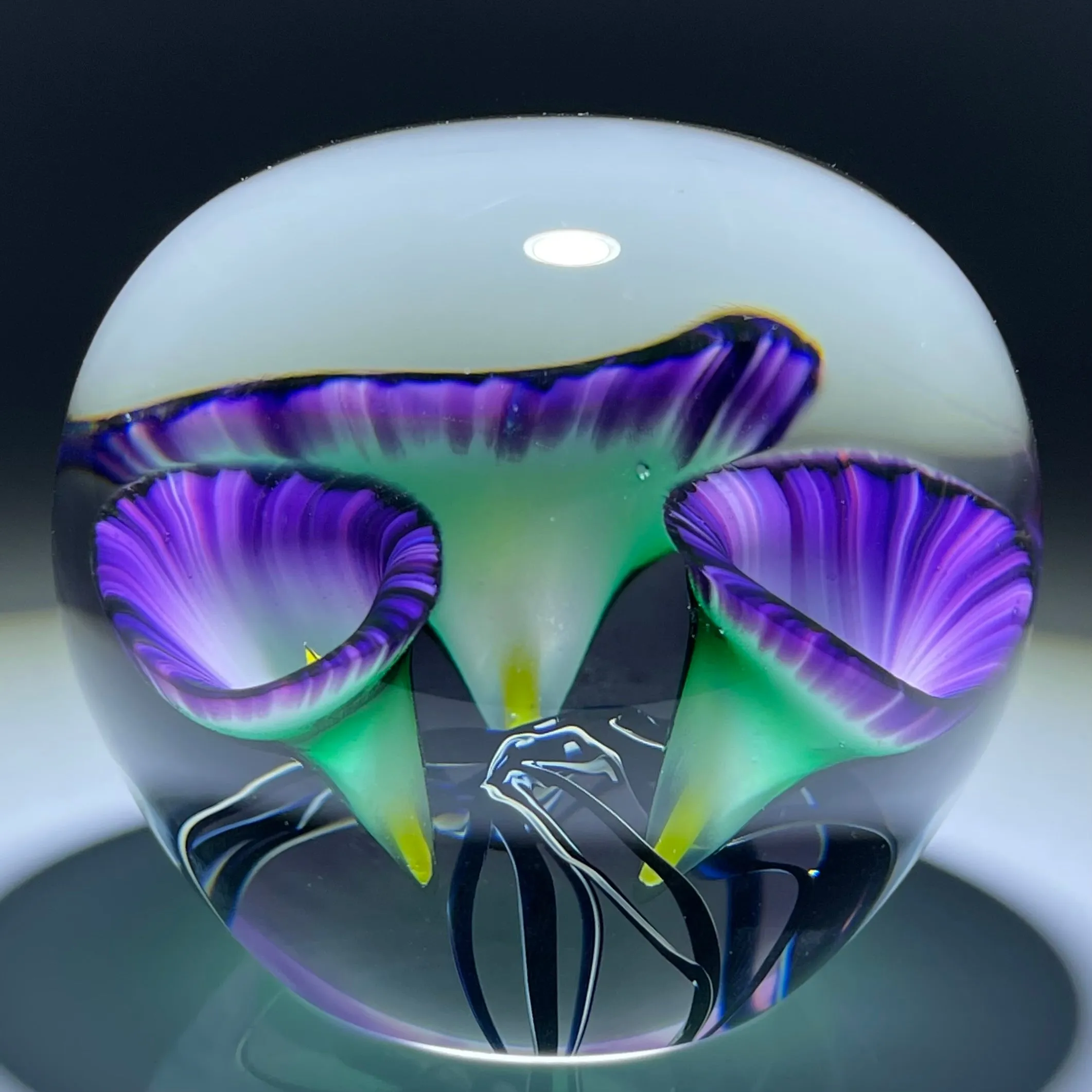Jeremiah Lotton 2004 Torchwork Purple Calla Lily Trumpet Flowers Glass Paperweight