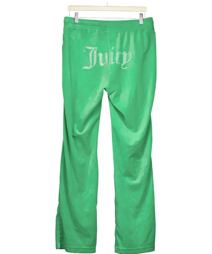 Juicy Couture Green Velour Track Pant With Dimante Logo UK L