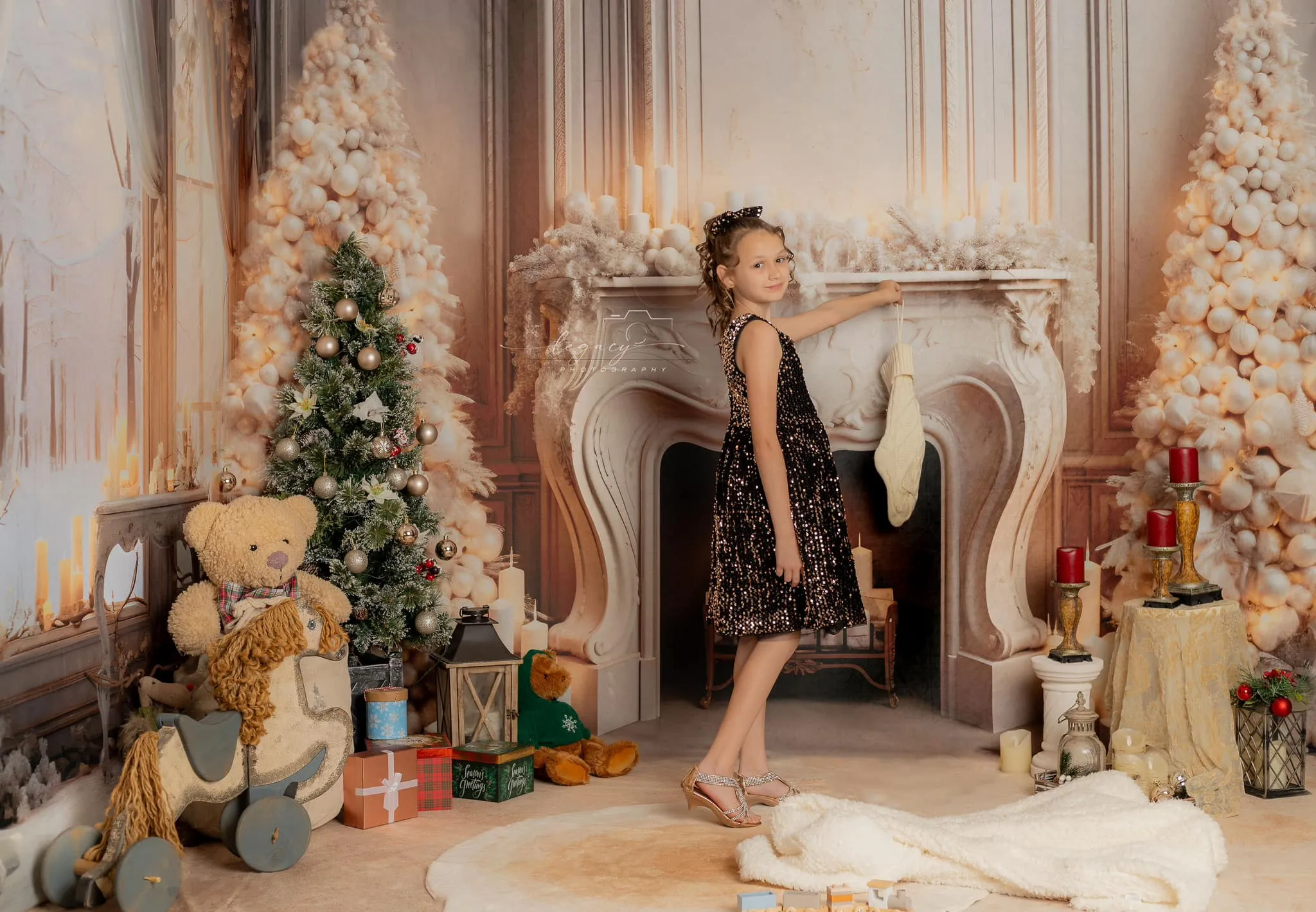 Kate White Elegant Christmas Fireplace Room Set